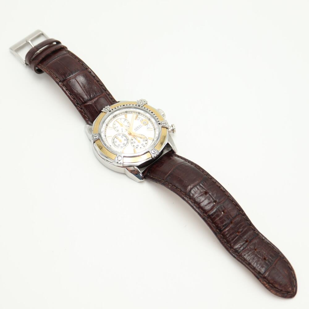 Guess Two Tone Split Second Chronograph 46mm Watch Brown Leather w New Battery - Picture 14 of 16